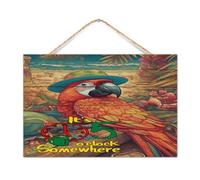 Letrero de madera para pared con texto en inglés "It's Five O'clock Somewhere", guacamayo, verano, tucán hawaiano, 12 x 8 pulgadas, Happy Hour piscina, playa, fruta, familia, decoración de pared