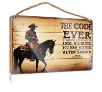 Letrero de madera para pared de baño con texto en inglés "A Cowboy Rides His Horse Under A Sign" con texto en inglés "The Code Ever". Decoración divertida para el hogar (20 x 30 cm)