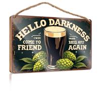 Letrero de madera para pared de baño, con texto en inglés "Hello Darkness, My Old Friend. I Come To You Again" (15 x 28 cm)