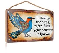 Letrero de madera para pared de baño con texto en inglés «Listen To The Birds, Your Heart Knows». Letreros de caja para decoración divertida (15 x 28 cm)