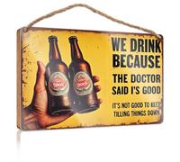 Letrero de madera para pared de baño con texto en inglés "We Drink Because The Doctor Said It's Good". Letreros de caja para decoración divertida de baño (23 x 35 cm)