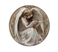 Letrero de madera para porche de jardín, placas para puerta delantera con patrón de libro de lectura angelical, decoración para fiestas navideñas, artesanías para colgar en la pared, decoraciones