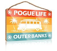 Letrero de madera para porche delantero, diseño de pogue Life Outer Banks, letrero de invierno para puerta delantera, baño, decoración (23 x 35 cm)