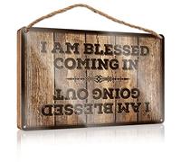 Letrero de madera para puerta de entrada exterior con texto en inglés "I Am Blessed Coming In And Going Out" (15 x 28 cm)