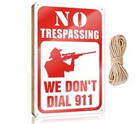 Letrero de madera para puerta delantera, con texto en inglés "No Trespassing We Don'T Dial 911", placa de madera para colgar, regalo divertido (23 x 35 cm)