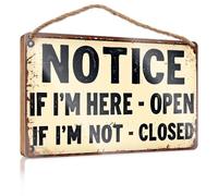 Letrero de madera para puertas de oficina en casa con texto en inglés "If I'm Here - Open, If I'm Not - Closed", 15 x 28 cm