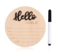 Letrero de Madera para Recién Nacidos con Bolígrafo, 15 cm Hola Mundo Ideal para Fotos de Recién Nacidos Baby Shower Hospital Guardería (Negro)