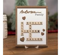 Letrero de madera personalizado para el nombre de la familia, crucigrama, rompecabezas de Scrabble, decoración del hogar (254 x 305 mm)
