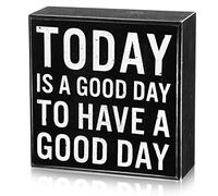 Letrero de madera positivo, decoración de escritorio de oficina, 5 x 5 pulgadas, hoy es un buen día para tener un buen día, letrero de madera motivacional, regalo inspirador para el hogar, oficina