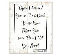 Letrero de madera rústica con texto en inglés "Before I Formed You in The Womb I Knew You. Before You were Born, I Set You Apart", placa de madera para colgar, decoración de pared, con citas