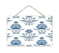 Letrero de madera vintage con diseño de flor mogol en color azul, decoración para despensa, jardín botánico, primavera, letreros de madera motivacionales, decoración de pared para guardería, 12 x 8