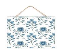 Letrero de madera vintage con flor mogol en azul, decoración de mesa para porche, tradicional chinoiserie chino, letreros de madera pintados para decoración de pared para interiores, 12 x 8 pulgadas