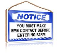 Letrero de madera vintage con texto en inglés "Notice You Must Make Eye Contact Before Entering Farm", letrero de madera divertido para puerta de oficina para el hogar (20 x 30 cm)