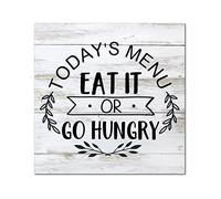 Letrero de madera vintage con texto en inglés «Today's Menu Eat It Or Go Hungry», placa de madera para colgar en la pared, arte de pared, decoración de casa de campo para mujeres, oficina, baño