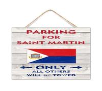 Letrero de madera vintage establecido con estacionamiento para San Martín, solo todos los demás serán remolcados, decoración para entrada, banderas nacionales, letreros de madera, letrero vertical de