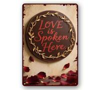 Letrero De Metal Aquí Se Habla De Amor Mira Divertido Letrero Metálico Resistente Al Desgaste Y Duradero Cartel De Metal Para Club Cocina Hogar 20X30Cm