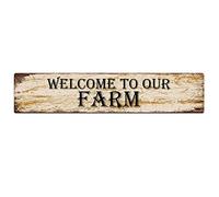 Letrero de metal "Bienvenido a nuestra granja", letreros vintage, letreros retro de hojalata, letrero de aluminio para cocina, hogar, jardín, pared, bar, cafetería, decoración de 4 x 16 pulgadas