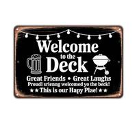 Letrero De Metal Bienvenidos A The Deck BBQ Grill and Beer. Carteles Retro Letrero De Estaño para Baño Garaje Patio 20X30Cm