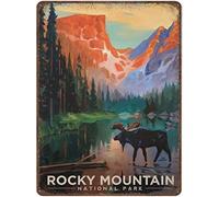 Letrero de metal, cartel de metal de Rocky Mountain National Park Moose In Morning Tin Sign, póster de viaje para decoración de pared, cartel de metal de 8 x 12 pulgadas