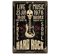 Letrero De Metal Carteles Cocina Letrero De Estaño Para Cueva Oficina Jardín 20X30Cm Música Hard Rock De Guitarra Con Guitarra De Calavera