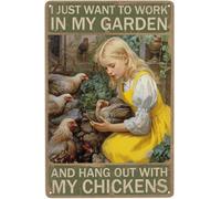 Letrero De Metal Chica Pollo Pollo Solo Quiero Trabajar En Mi Y Pasar El Rato Retro Letrero Metálico Decoración Chapas Metalicas para Casa Campo Garaje Taberna 20X30Cm