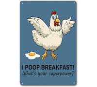 Letrero De Metal Chickenations Pollo Pollo Hago Caca Desayuno ¿Cuál Es Tu Superpoder? Divertido Placas Metálicas Vendimia Letrero Metálico para Garaje Hogar Casa Campo 20X30Cm
