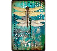 Letrero de metal con cita motivacional de libélula con texto en inglés "Those We Love Don't Go Away", hippie vintage, regalo para amantes de la libélula, arte retro, decoración de pared para garaje