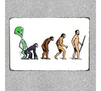 Letrero de metal con diseño de evolución divertida de hombre alienígena, decoración de pared, póster de metal, 8 x 12 pulgadas