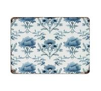 Letrero de metal con diseño de flor mogol en azul de 10 x 14 pulgadas, estilo vintage, para jardín, pubs, club, cocina, decoración de pared, letreros de garaje, hojas de verano azules y blancas