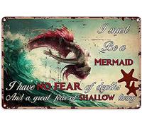 Letrero de metal con diseño de sirena, con texto en inglés "I Have No Fear of Depths and A Great Fear of Shallow Living", retro, pintura de hierro, letrero de bar, decoración de cueva, cafetería
