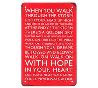Letrero de metal con eslogan del club de fútbol con texto en inglés "You Will Never Walk Alone" para decoración de pared