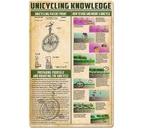 Letrero de metal con información sobre monociclos: cómo montar y conducir un monociclo, póster para clubes deportivos, garajes, hogar, cocina, decoración de pared, placa infográfica de 8 x 12 pulgada