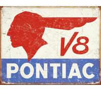 Letrero de metal con logotipo de Pontiac V8, estilo retro envejecido, 20,3 x 30,5 cm