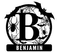 Letrero de metal con nombre de monograma personalizado, telaraña, murciélagos, gótico, arte de pared personalizado para fiesta de Halloween, decoración de interiores, haz tu propio letrero de metal