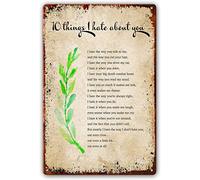 Letrero de metal con poema "10 cosas que odio de ti", arte de pared, pósteres de poesía vintage para baño, decoración moderna para el hogar, cuadros para dormitorio, cocina, placa de metal (20 x 30 c