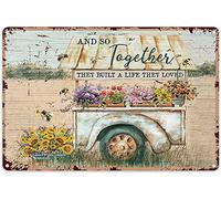 Letrero de metal con texto en inglés "And So Together Bee They Built A Life", estilo retro, de aluminio, para cocina, hogar, oficina, bar, cafetería, decoración de 30,5 x 20,3 cm