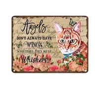 Letrero de metal con texto en inglés "Angels Don't Always Have Wings Somethings They Have Whiskers", diseño de gato de granja, animales bebés, 12 x 16 pulgadas, resistente a la intemperie, para el