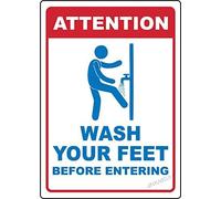 Letrero de metal con texto en inglés "Attention Wash Your Feet Before Enterter", rústico, retro, moderno, elegante, para garaje, jardín, casa, decoración de pared, 30,5 x 45,7 cm