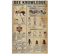 Letrero de metal con texto en inglés "Bee Knowledge Anatomy of A Bee Honey" para cocina, jardín, restaurante, granja, centro comercial, bar, cafetería, hombre, cueva, granja, decoración de pared