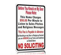 Letrero de metal con texto en inglés "Before You Knock On My Door" con texto en inglés "No Soliciting", 20,3 x 30,