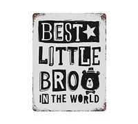 Letrero de metal con texto en inglés "Best Little BRO in the World", póster de estaño, decoración de pared, cocina, hogar, garaje, 40,6 x 30,5 cm