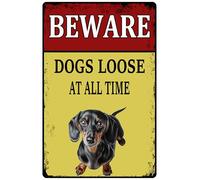 Letrero de metal con texto en inglés "Beware Dogs Loose At All Time" para bar, cafetería, patio, decoración de pared al aire libre, 12 x 16 pulgadas