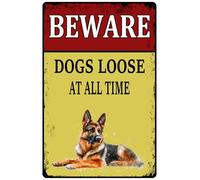 Letrero de metal con texto en inglés "Beware Dogs Loose At All Time" para bar, cafetería, patio, decoración de pared al aire libre, 12 x 16 pulgadas