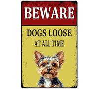 Letrero de metal con texto en inglés «Beware Dogs Loose At All Time» para decoración de pared al aire libre, 12 x 16 pulgadas