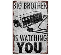 Letrero de metal con texto en inglés "Big Brother is Watching You" con cámara de CCTV, arte retro divertido para el hogar, bar, pub, cafetería, granja, habitación, carteles, decoración, 8 x 12