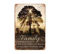 Letrero de metal con texto en inglés «Black Angus Cow Family Like Branches On A Tree We May Grow In Different Directions» para decoración del hogar, de metal vintage, de 8 x 12 pulgadas