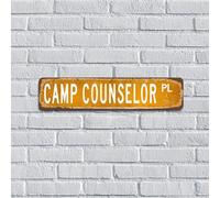 Letrero de metal con texto en inglés "Camp Counselor", retro, para calle, profesión, campo, cueva, decoración para entrada, garaje, serie PL, regalo profesional, letreros de garaje para dormitorio, 4