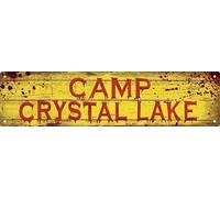 Letrero de metal con texto en inglés "Camp Crystal Lake Street" para decoración de pared, decoración de pared de metal, temporada de otoño, tema de terror, humor inapropiado, bar, hogar, universidad,