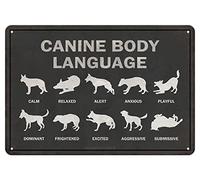 Letrero de metal con texto en inglés "Canine Body Language", decoración de pared retro para el hogar, puerta, jardín, bar, restaurante, cafetería, oficina, tienda, pub, club, póster de arte vintage