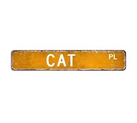 Letrero de metal con texto en inglés "Cat Street Crossing", 7,6 x 45,7 cm, a prueba de óxido, placa de estaño para música, bar, club, cueva de hombres